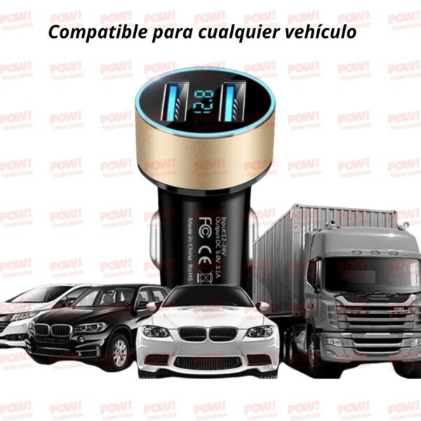 Cargador para Vehiculo 2 Puertos con Indicador de Voltaje - Image 2