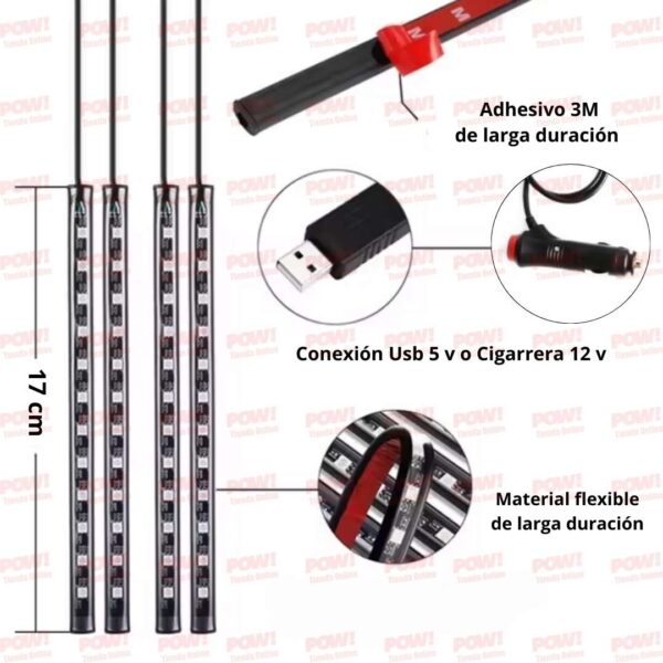 Cintas LED Para El Piso Interior Del Carro 4 Uni - Image 4